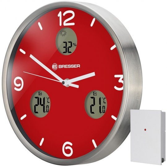 Фото Часы настенные BRESSER MyTime io NX Thermo/Hygro, 30 см, красные