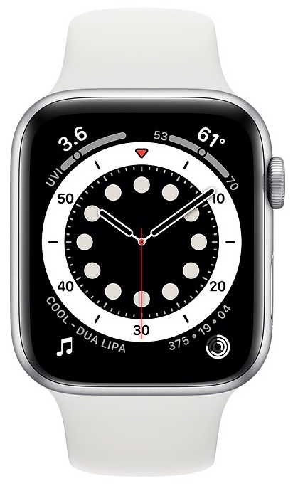 Фото Смарт-часы APPLE Watch Series 6 GPS 44mm Silver Case/White Sport Band A2292 (M00D3GK/A)