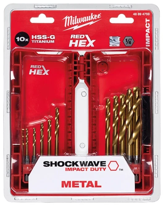 Фото Набор сверел MILWAUKEE 48894759 по металлу 10 шт. HSS-G Tin Red Hex