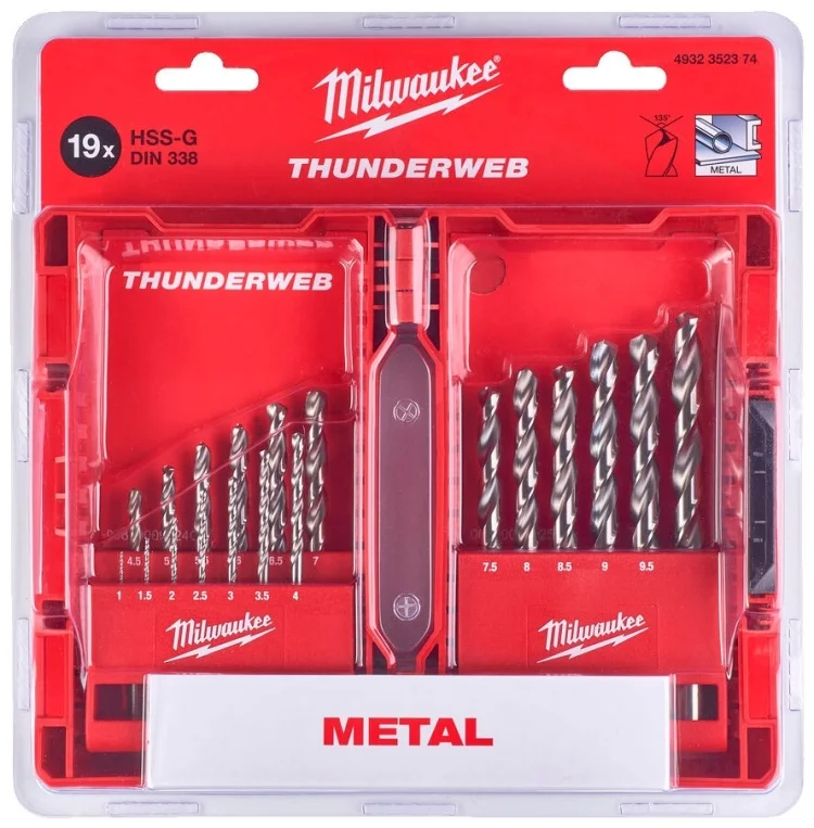 Картинка Набор сверл по металлу MILWAUKEE 4932352374 Thunderweb HSS-G, 19 шт.
