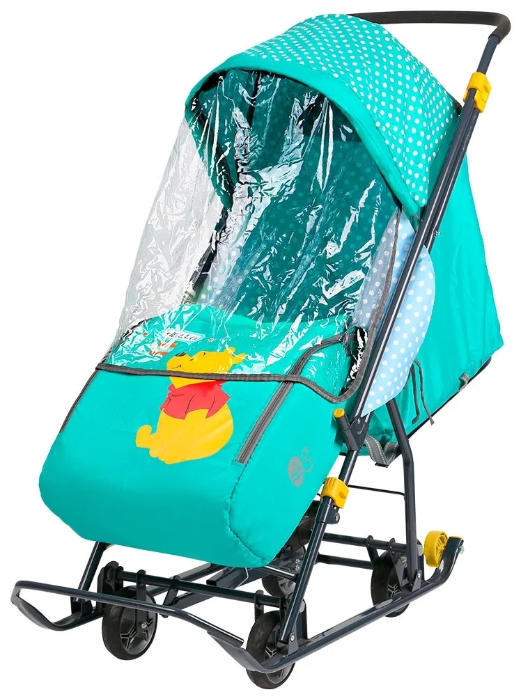 Санки коляска НИКА DISNEY BABY1 Винни изумрудный DB1/2
