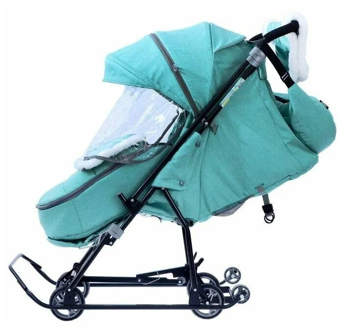 Фото Санки коляска НИКА НАШИ ДЕТКИ 6 Джинс Зеленый НДТ6/5