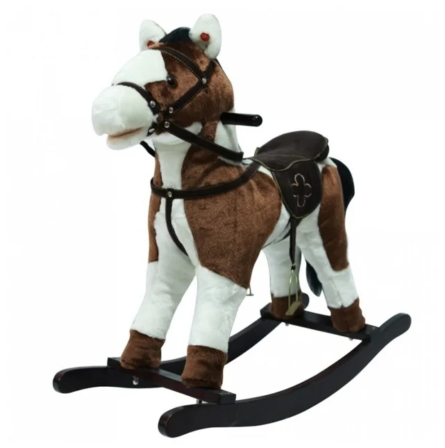 Фото Качалка-Лошадка PITUSO плюш.,муз. Белый с коричневым GS2030