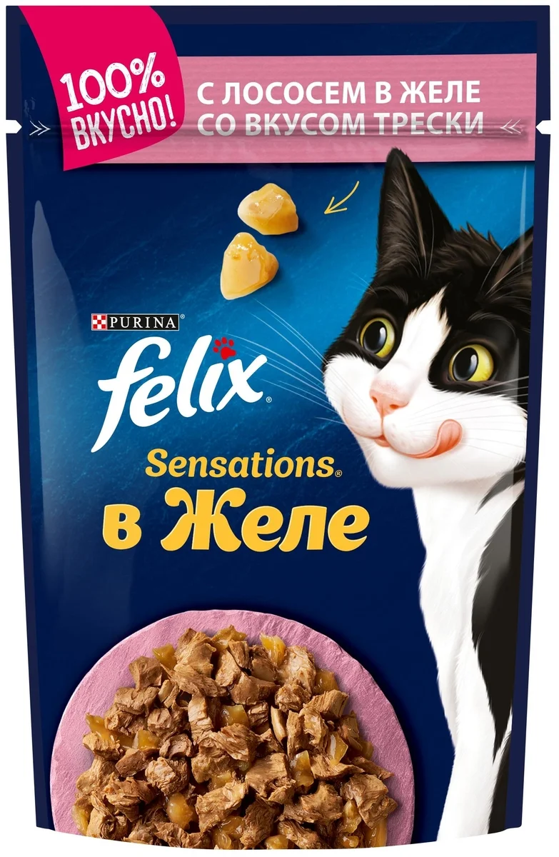 Корм для кошек PURINA Felix лосось/треска 85 гр
