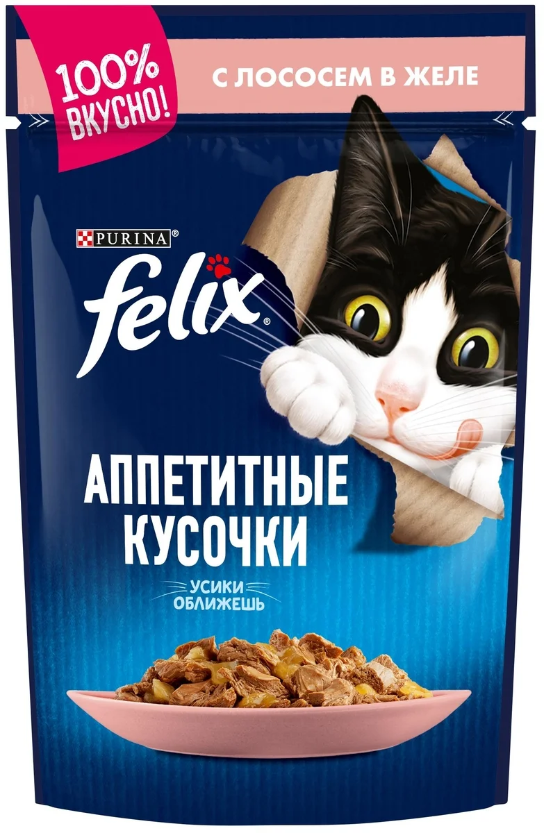 Корм для кошек PURINA Felix желе лосось 85 гр