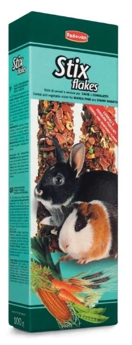 Фото Лакомство PADOVAN STIX FLAKES coniglietti палочки овощные д/кроликов и морских свинок (100г) 001623