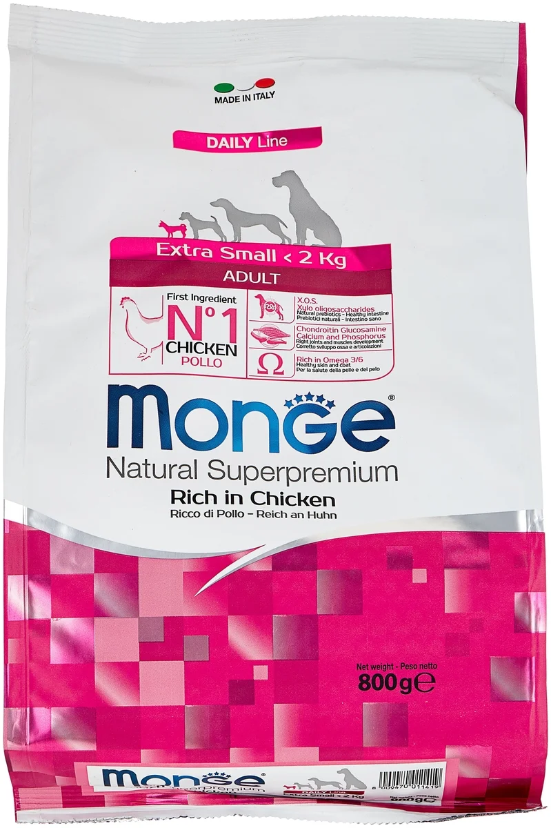Корм MONGE EXTRA SMALLI ADULT CHICKEN СУХОЙ КОРМ ДЛЯ ВЗРОСЛЫ ЭКСТРА МЕЛКИХ СОБАК С КУРИЦЕЙ 3кг