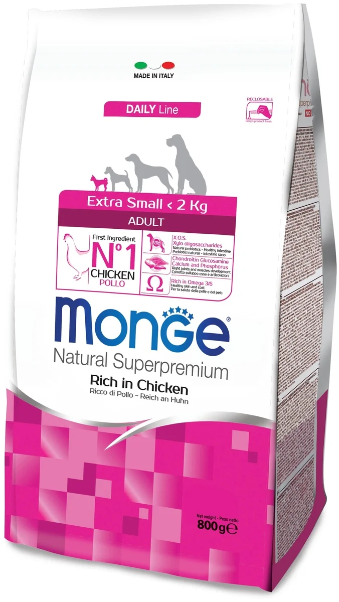 Фотография Корм MONGE EXTRA SMALLI ADULT CHICKEN СУХОЙ КОРМ ДЛЯ ВЗРОСЛЫ ЭКСТРА МЕЛКИХ СОБАК С КУРИЦЕЙ 3кг