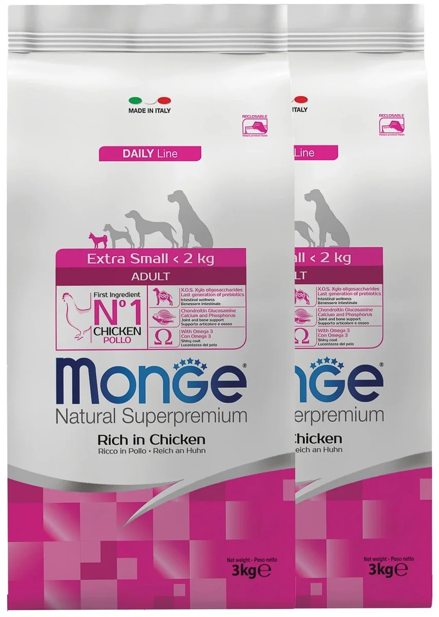 Цена Корм MONGE EXTRA SMALLI ADULT CHICKEN СУХОЙ КОРМ ДЛЯ ВЗРОСЛЫ ЭКСТРА МЕЛКИХ СОБАК С КУРИЦЕЙ 3кг