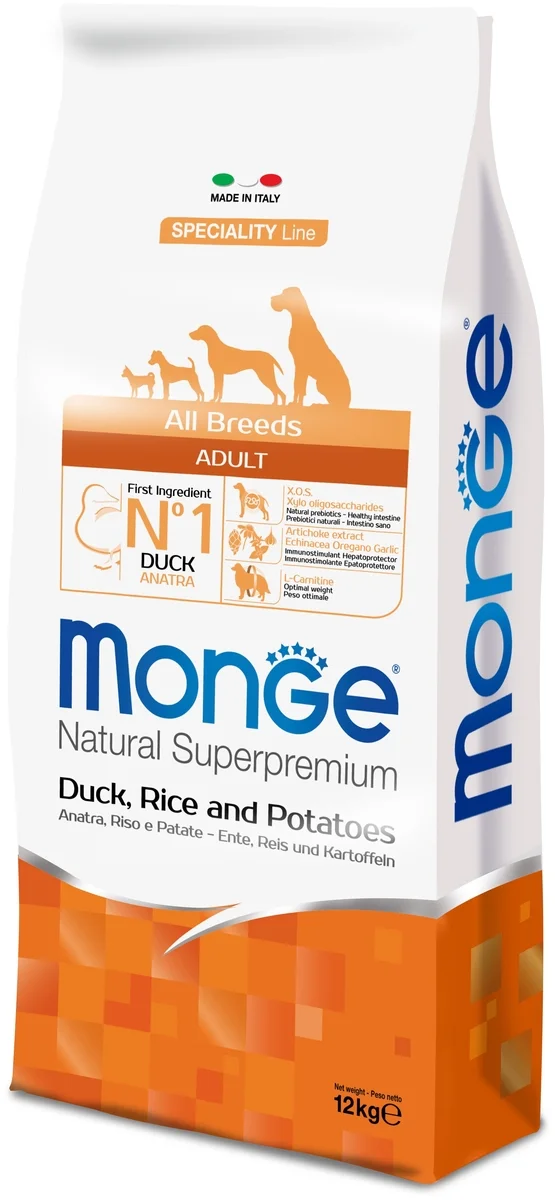 Корм MONGE DOG ALL BR. ADULT DUCK&RICE&POT.СУХОЙ КОРМ ДЛЯ ВЗРОСЛЫХ СОБАК С УТКОЙ РИСОМ И КАР.12 кг