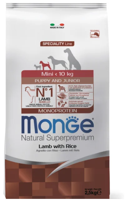 Фото Корм MONGE MINI ADULT LAMBRICE СУХОЙ КОРМ ДЛЯ ВЗРОСЛЫХ СОБАК МЕЛКИХ ПОРОД БАРАНИНАРИС 2,5 кг