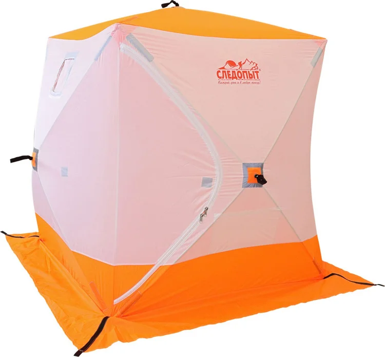 Палатка зимняя куб СЛЕДОПЫТ 1,5 х1,5 м, Oxford 210D PU 1000, 2-местная, цв. бело-оранж. PF-TW-09 (1533)
