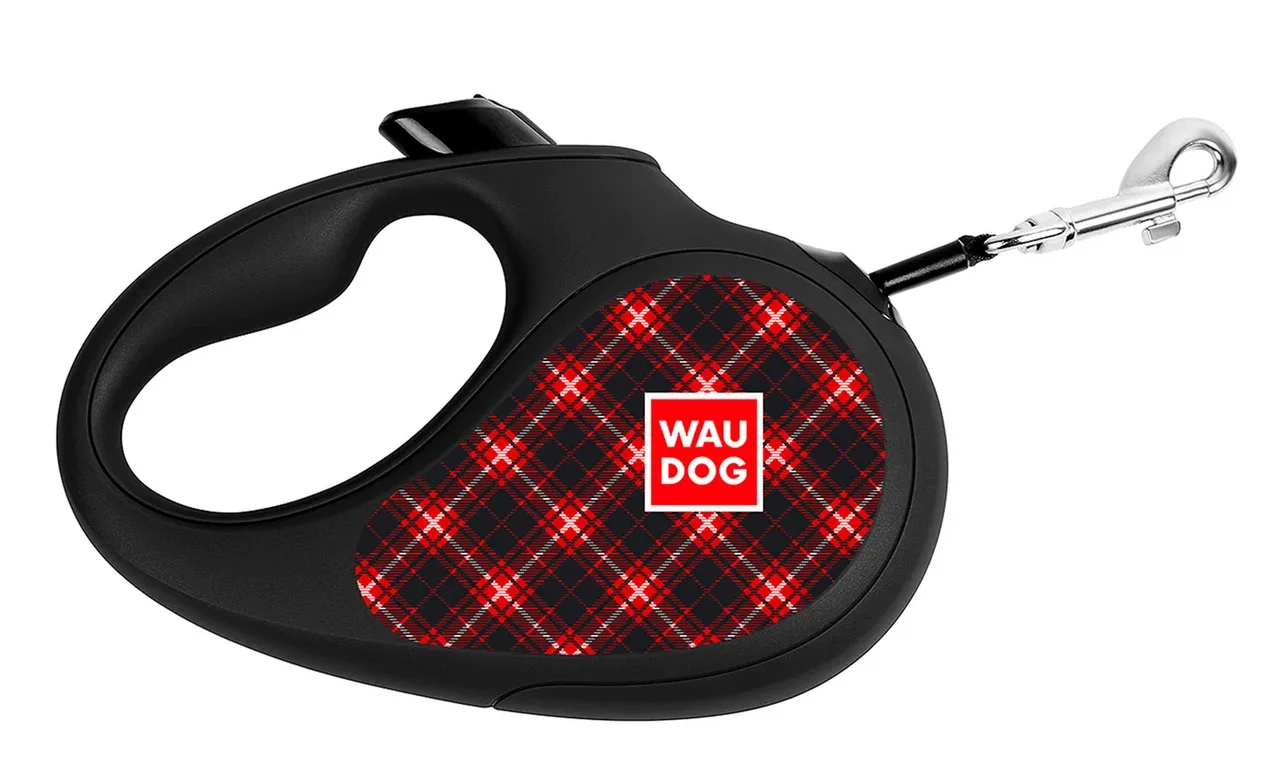 Поводок-рулетка WAUDOG с рисунком &quot;Шотландка&quot;, размер XS, до 12 кг, 3 м черная