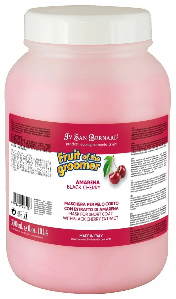 Фото IV SAN BERNARD FRUIT BLACK CHERRY Восстанавливающая маска для короткой шерсти с протеинами шелка,3000 мл