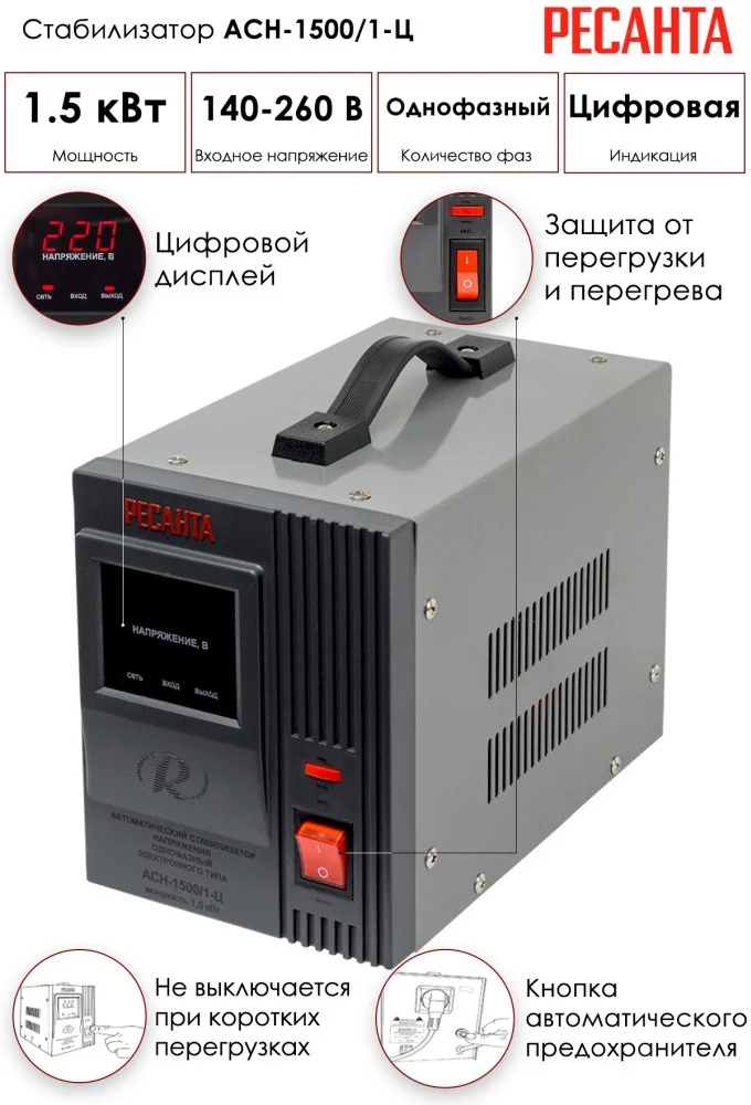Фото Стабилизатор РЕСАНТА АСН-1500/1-Ц (63/6/3)