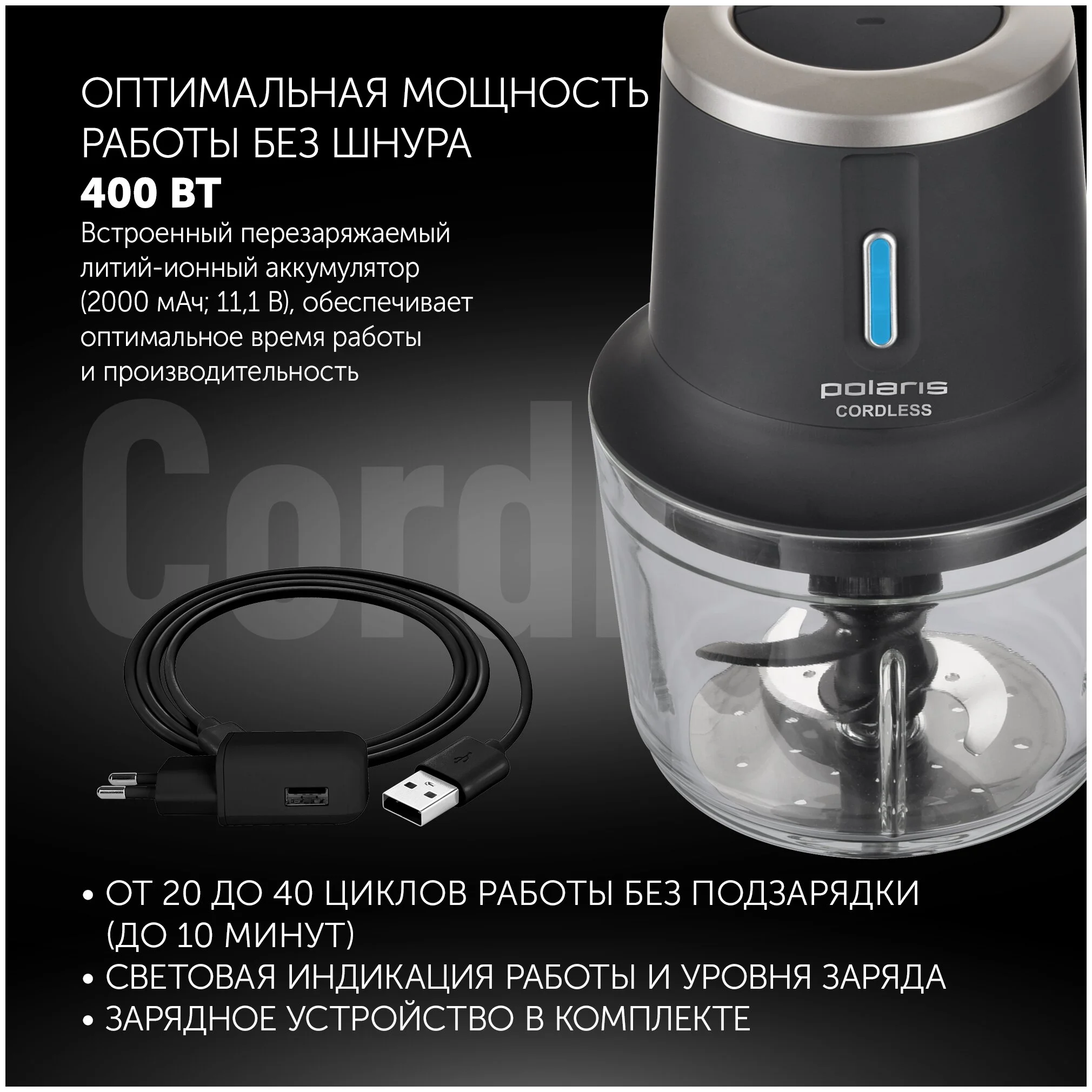 Цена Измельчитель POLARIS PFC 0408 CordLess Черный