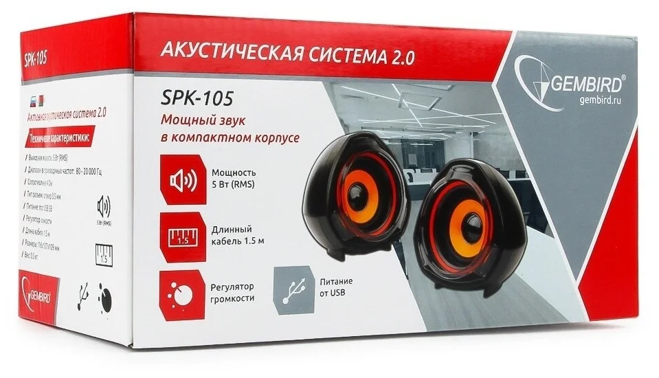 Картинка Акустическая система GEMBIRD SPK-105 (2.0) Black