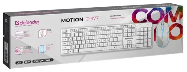 Фото Клавиатура DEFENDER Motion C-977 RU White + мышь