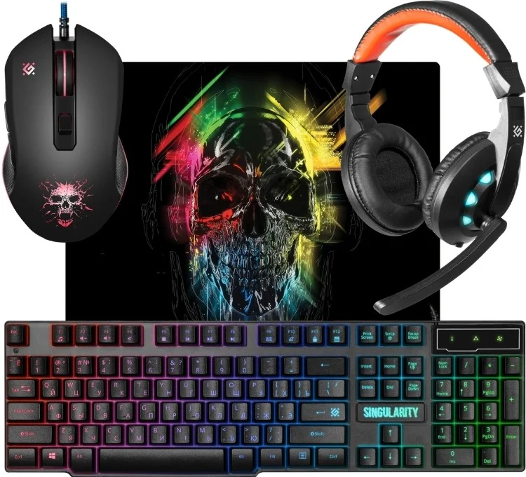 Клавиатура DEFENDER Singularity MKP-118 (клавиатура + наушники + мышь + коврик)