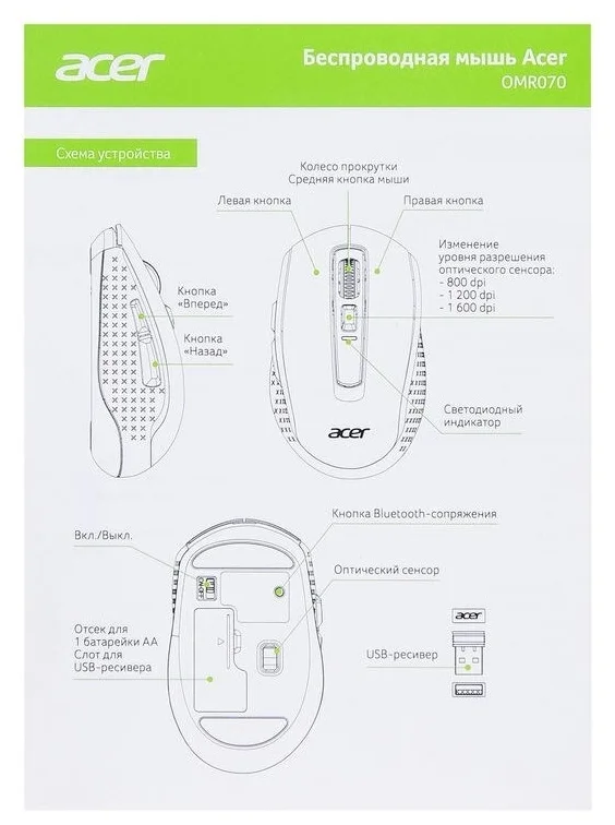 Мышь ACER OMR070 Black заказать