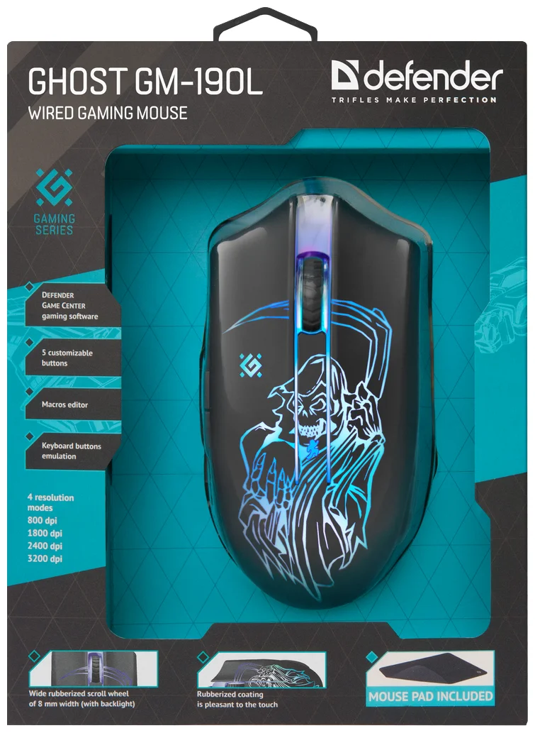 Мышь игровая DEFENDER Ghost GM-190L оптика,6кнопок,800-3200dpi Казахстан