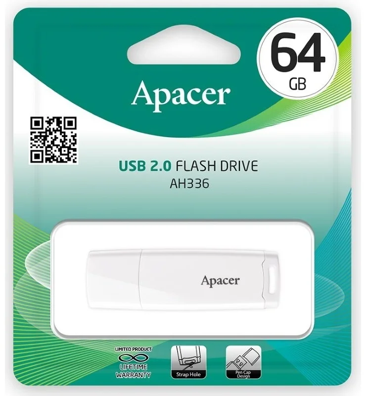 Фотография USB накопитель APACER AH336 64GB белый (AP64GAH336W-1)