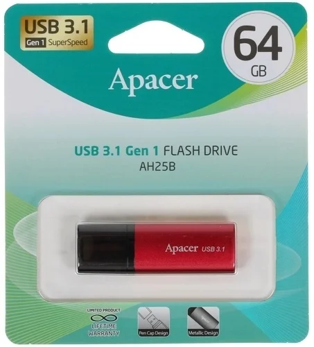 Картинка USB накопитель APACER AH25B 64GB Красный (AP64GAH25BR-1)