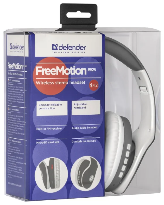 Картинка Наушники DEFENDER FreeMotion B525 Grey-white