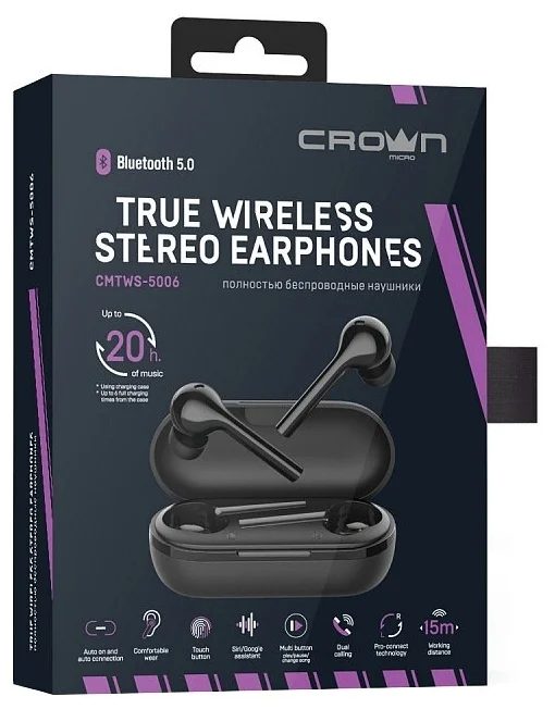Наушники CROWN CMTWS-5006 black Казахстан
