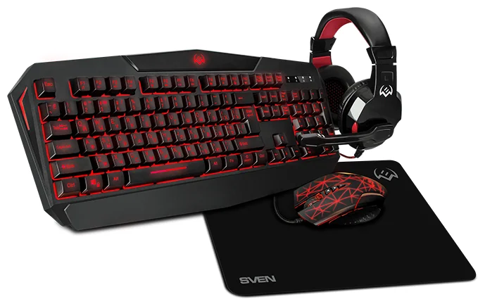 Фото Игровой комплект SVEN GS-4300 (клавиатура + наушники + мышь + коврик)