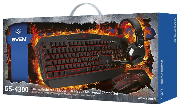 Игровой комплект SVEN GS-4300 (клавиатура + наушники + мышь + коврик) Казахстан