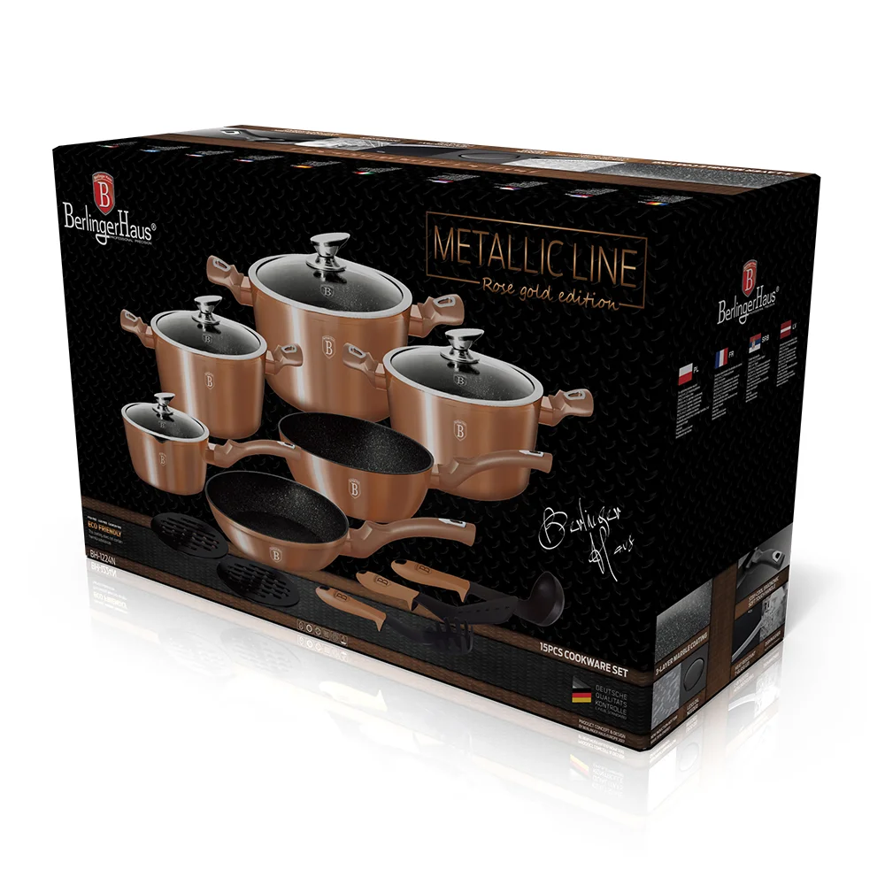 Фото Набор посуды BerlingerHaus BH-1224N 15 ПР ROSE GOLD COLLECTION