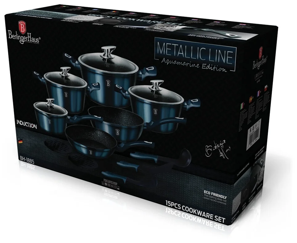 Картинка Набор посуды BerlingerHaus 1885 15 ПР METALLIC LINE AQUAMARINE Картинка Набор посуды BerlingerHaus 1885 15 ПР METALLIC LINE AQUAMARINE
