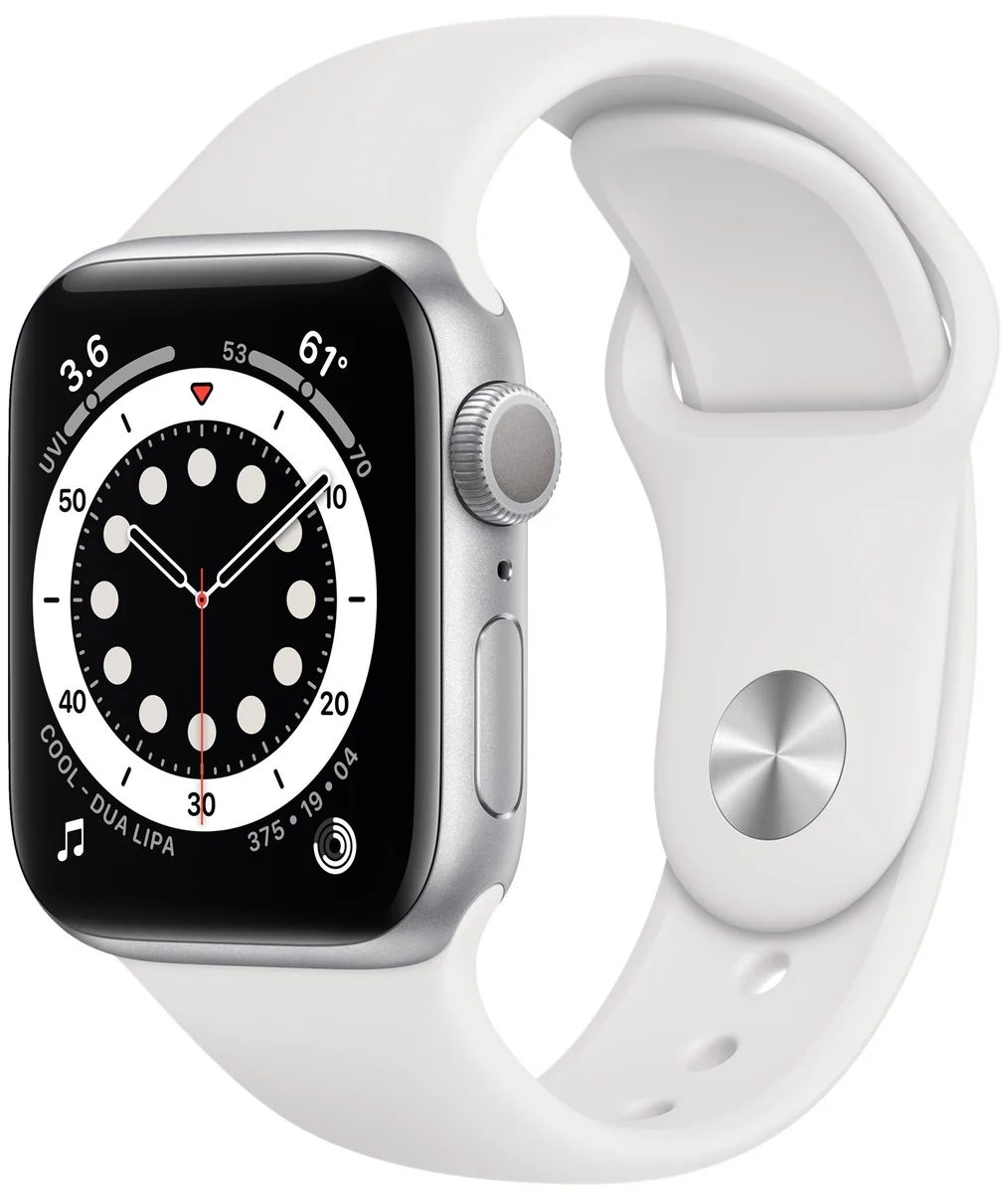 Смарт-часы APPLE Watch Series 6 GPS, 40mm Silver Aluminium Case with White Sport Band - Regular