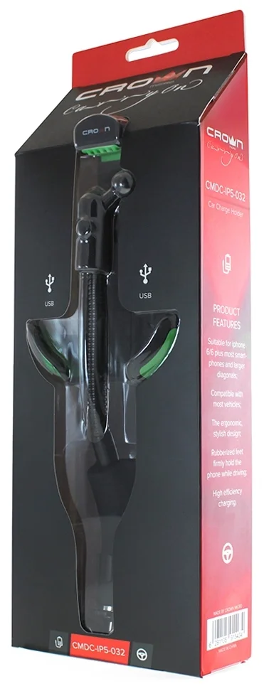 Автомобильный держатель для смартфона с двумя USB CROWN CMDC-IP5-032 Black заказать