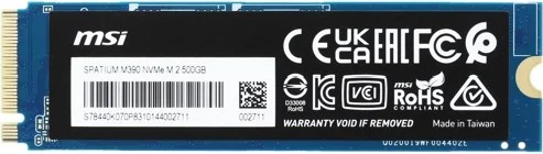 Фото Жесткий диск SSD MSI SPATIUM M390 M.2 PCIe NVMe R3300Mb/s W2300MB/s SPATIUM M390 NVMe M.2 500GB