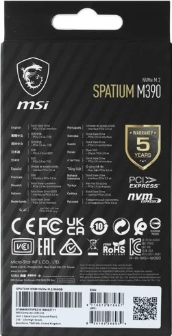 Фотография Жесткий диск SSD MSI SPATIUM M390 M.2 PCIe NVMe R3300Mb/s W2300MB/s SPATIUM M390 NVMe M.2 500GB