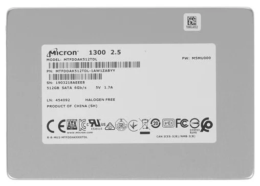 Фотография Твердотельный накопитель MICRON 1300 512GB (MTFDDAK512TDL-1AW1ZABYY) Фотография Твердотельный накопитель MICRON 1300 512GB (MTFDDAK512TDL-1AW1ZABYY)