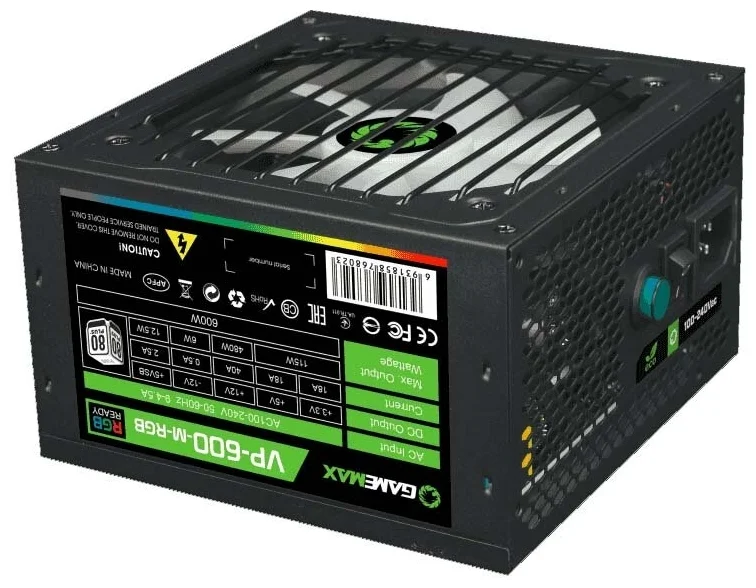 Фотография Блок питания GAMEMAX VP-600-M-RGB с кабелем