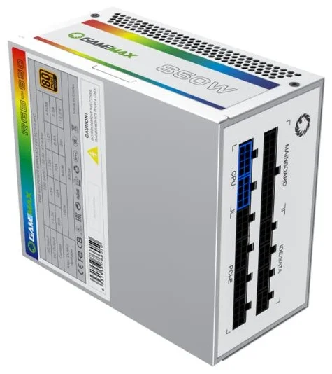 Фотография Блок питания GAMEMAX RGB 850W Rainbow White (Gold) Фотография Блок питания GAMEMAX RGB 850W Rainbow White (Gold)
