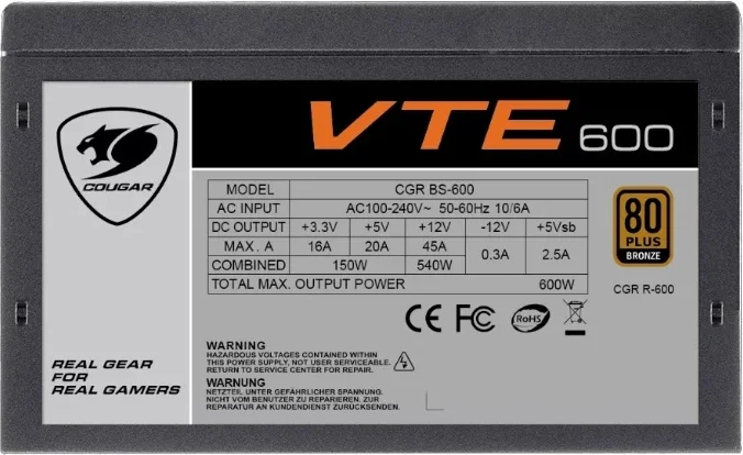 Цена Блок питания CORSAIR VTE 600 600W 80 plus bronze box