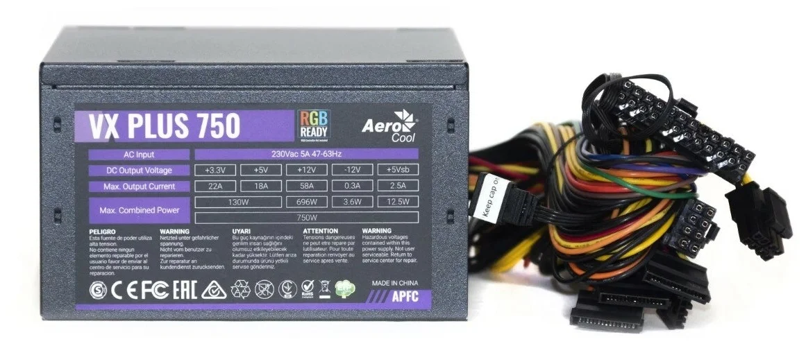 Фотография Блок питания AEROCOOL VX PLUS 750 RGB Фотография Блок питания AEROCOOL VX PLUS 750 RGB