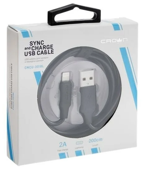 Фотография Кабель CROWN USB - Lightning CMCU-3018L black