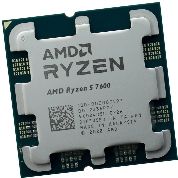 Фото Процессор AMD Ryzen 5 7600 3,8Гц (5,1ГГц Turbo) AM5 7nm 6/12 6Mb L3 32Mb 65W (100-100001015) BOX