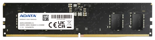 Фотография Оперативная память ADATA 8Gb 4800MHz DDR5 DIMM, CL40, 1.1v AD5U48008G-S