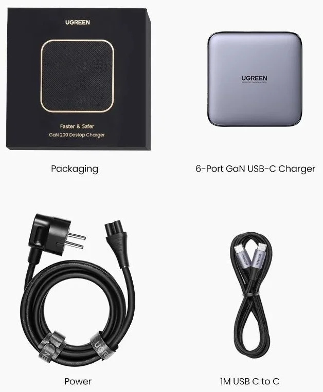 Картинка Зарядное устройство Ugreen CD271 40914 2*USB-A+4*USB-C 200W Desktop Fast Charger