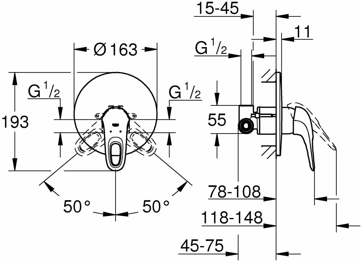 Фото GROHE Смеситель для душа встраиваемый без подключения шланга GROHE EuroStyle New 33635003