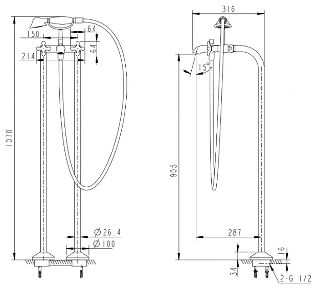 Фотография BRAVAT F677111C-B BRAVAT Summer Rain Отдельностоящий смеситель для ванны