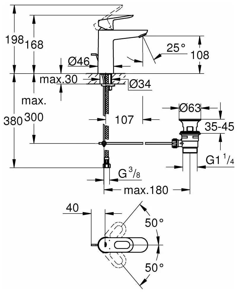 Фото GROHE Смеситель для раковины с донным клапаном GROHE BauLoop 23762000
