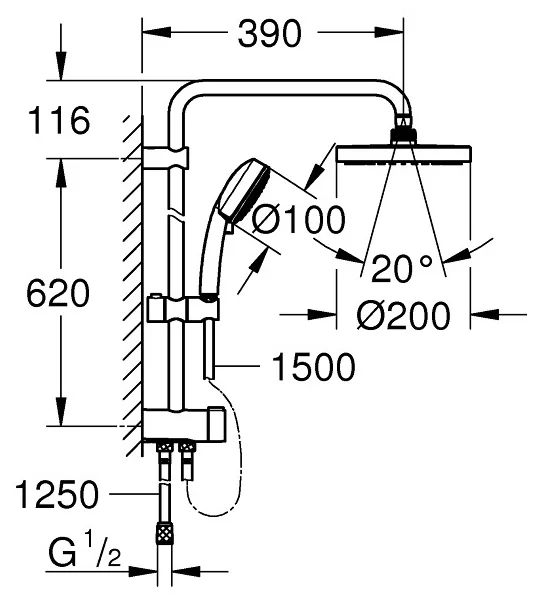 Фотография Душевая система GROHE NTempesta 200 27389002 Фотография Душевая система GROHE NTempesta 200 27389002